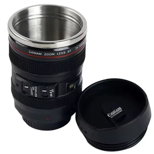 Camera Lens Coffee Mug/Cup With Lid, Photo Coffee Mugs Stainless Steel Travel Lens Mug