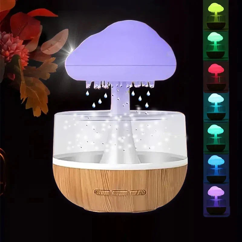 Mushroom Rain Air Humidifier Electric Aroma Diffuser Small Aromatherapy Machine Water Drops Sounds Colorful Night Lights