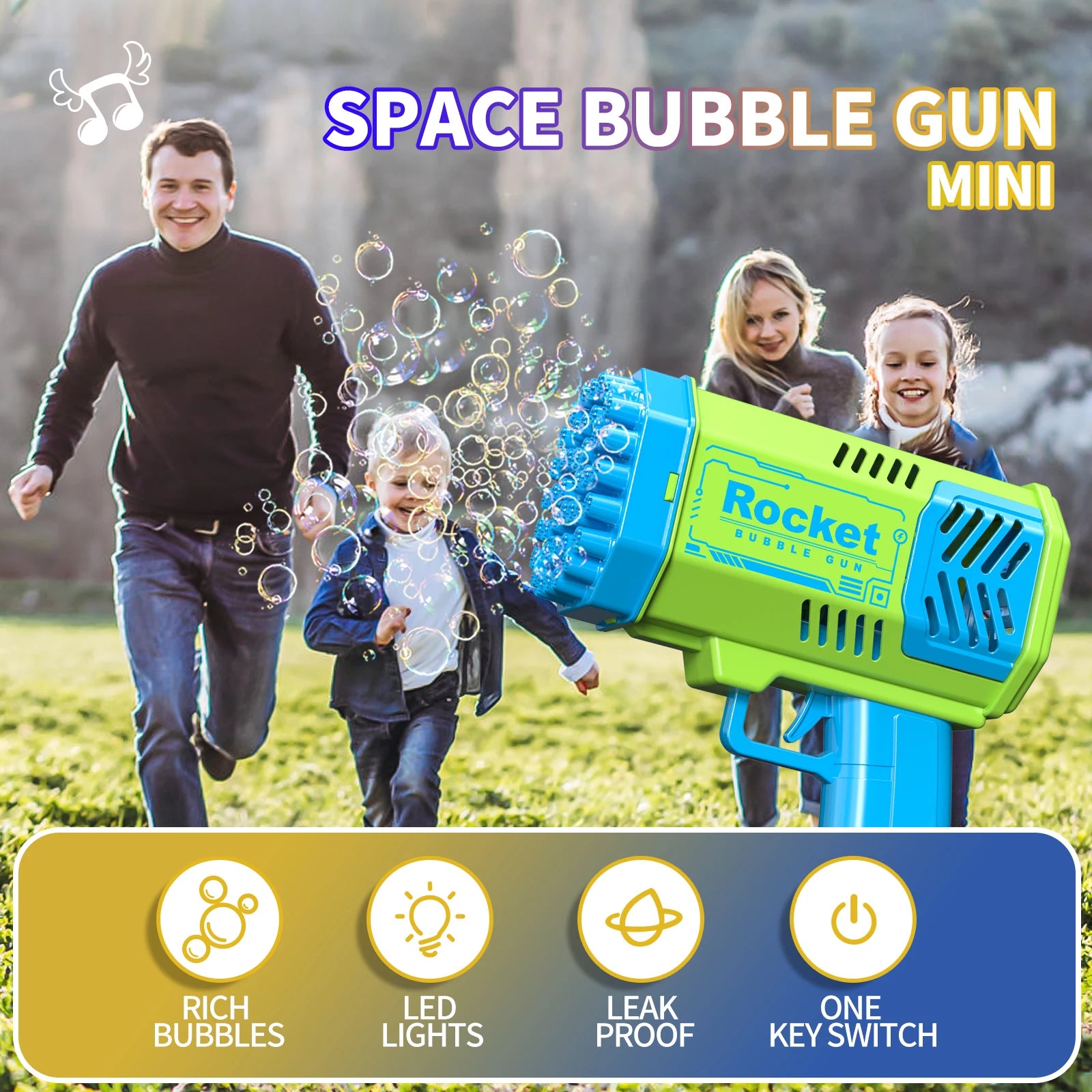 Children's 40 Holes Rocket Launcher Handheld Portable Electric Automatic Bubble Gun LED Light For Boys And Girls