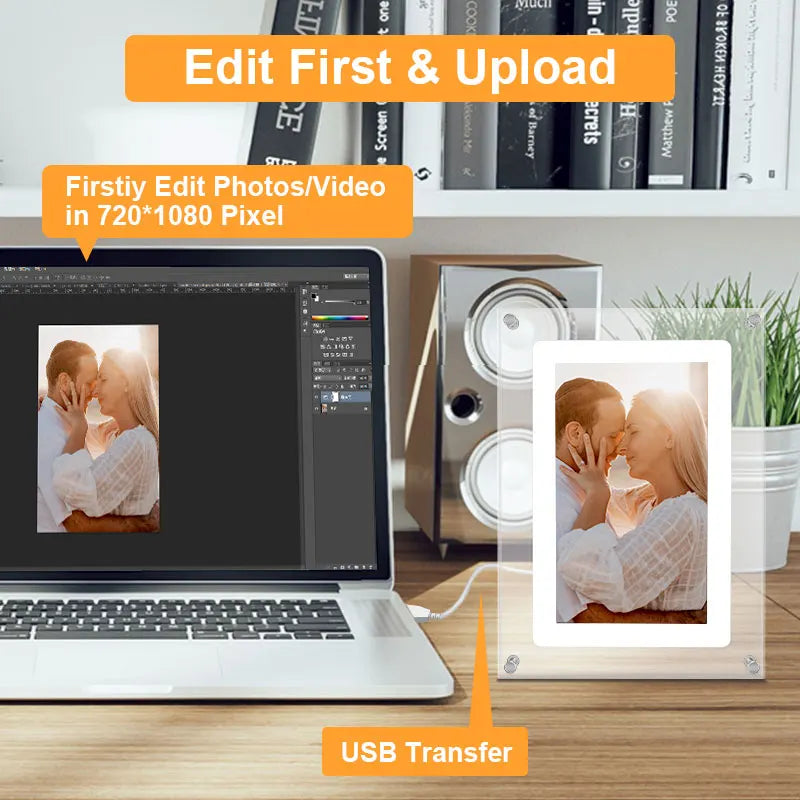 7inch motion frame digital photo frame 600x1024 IPS Screen NFT Display 1G Memory Battery Speaker type c