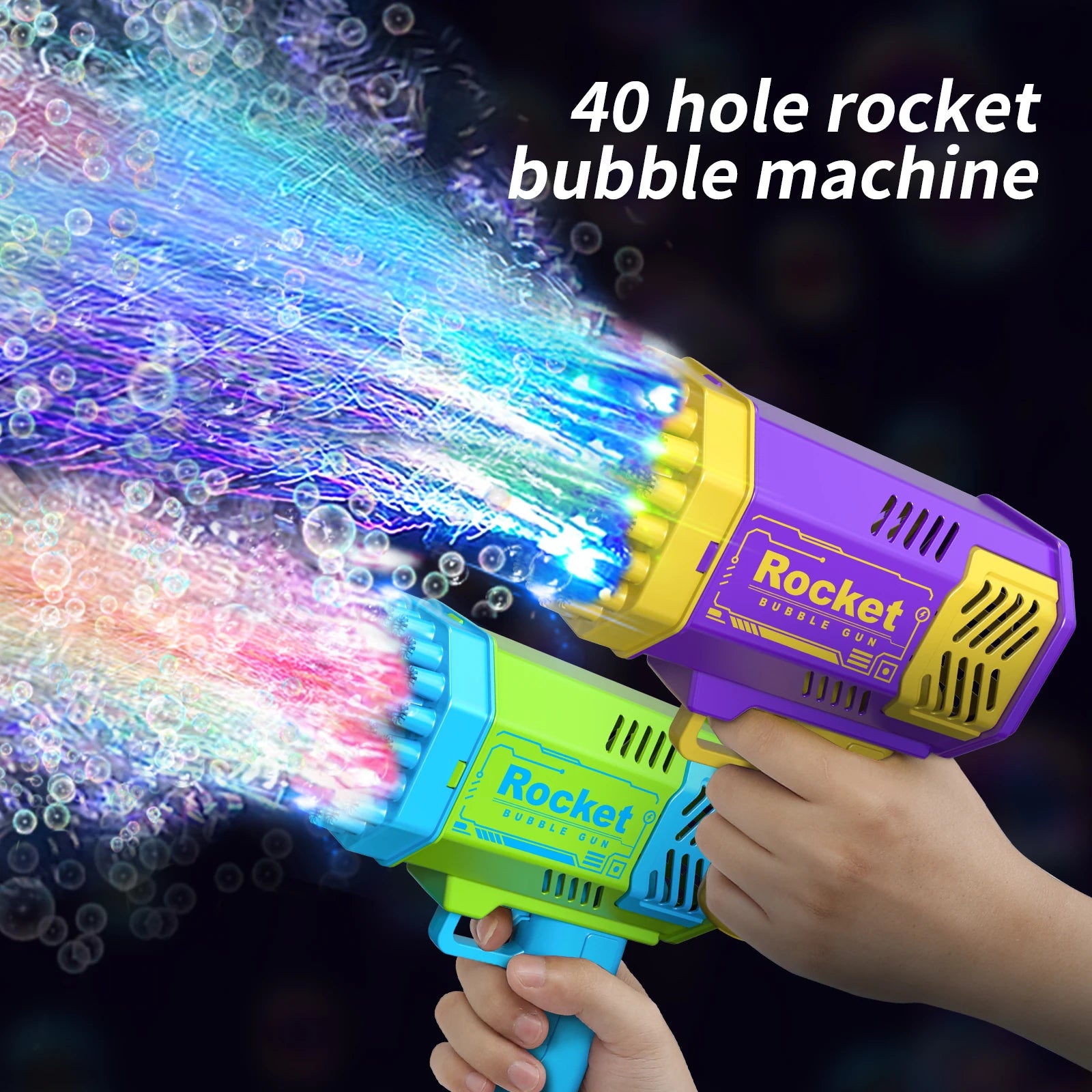 Children's 40 Holes Rocket Launcher Handheld Portable Electric Automatic Bubble Gun LED Light For Boys And Girls