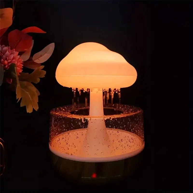 Mushroom Rain Air Humidifier Electric Aroma Diffuser Small Aromatherapy Machine Water Drops Sounds Colorful Night Lights