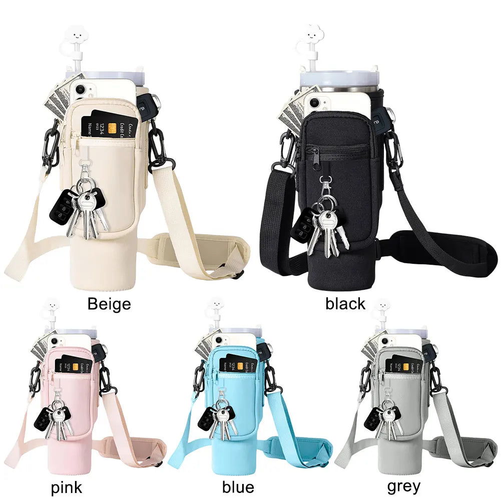 40oz Neoprene Water Bottle Carrier Bag For Stanley Quencher Cup Sleeve with Adjustable Shoulder Strap Water Bottle Holder Pouch