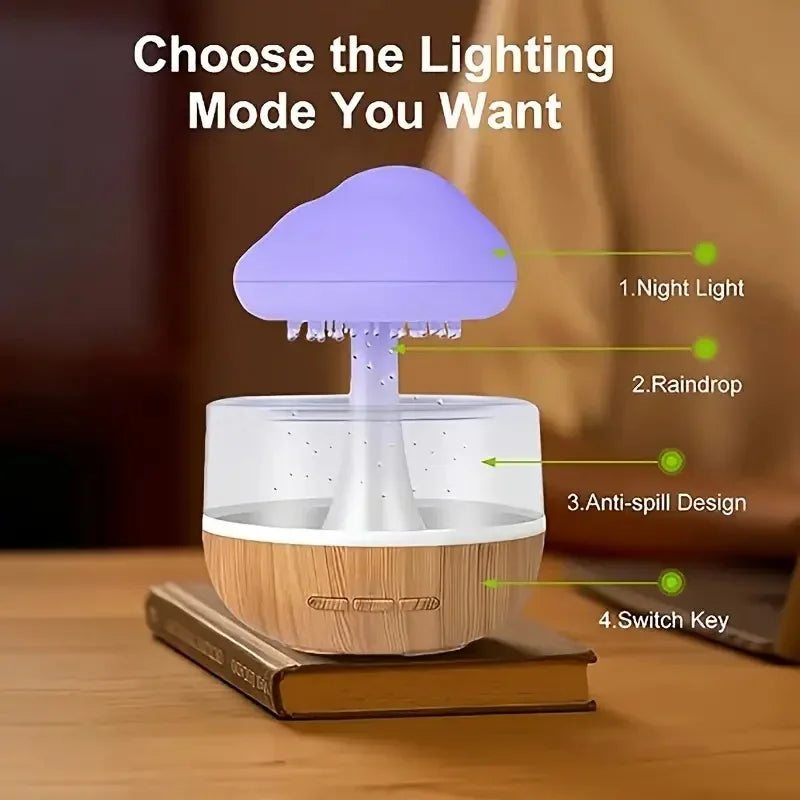 Mushroom Rain Air Humidifier Electric Aroma Diffuser Small Aromatherapy Machine Water Drops Sounds Colorful Night Lights