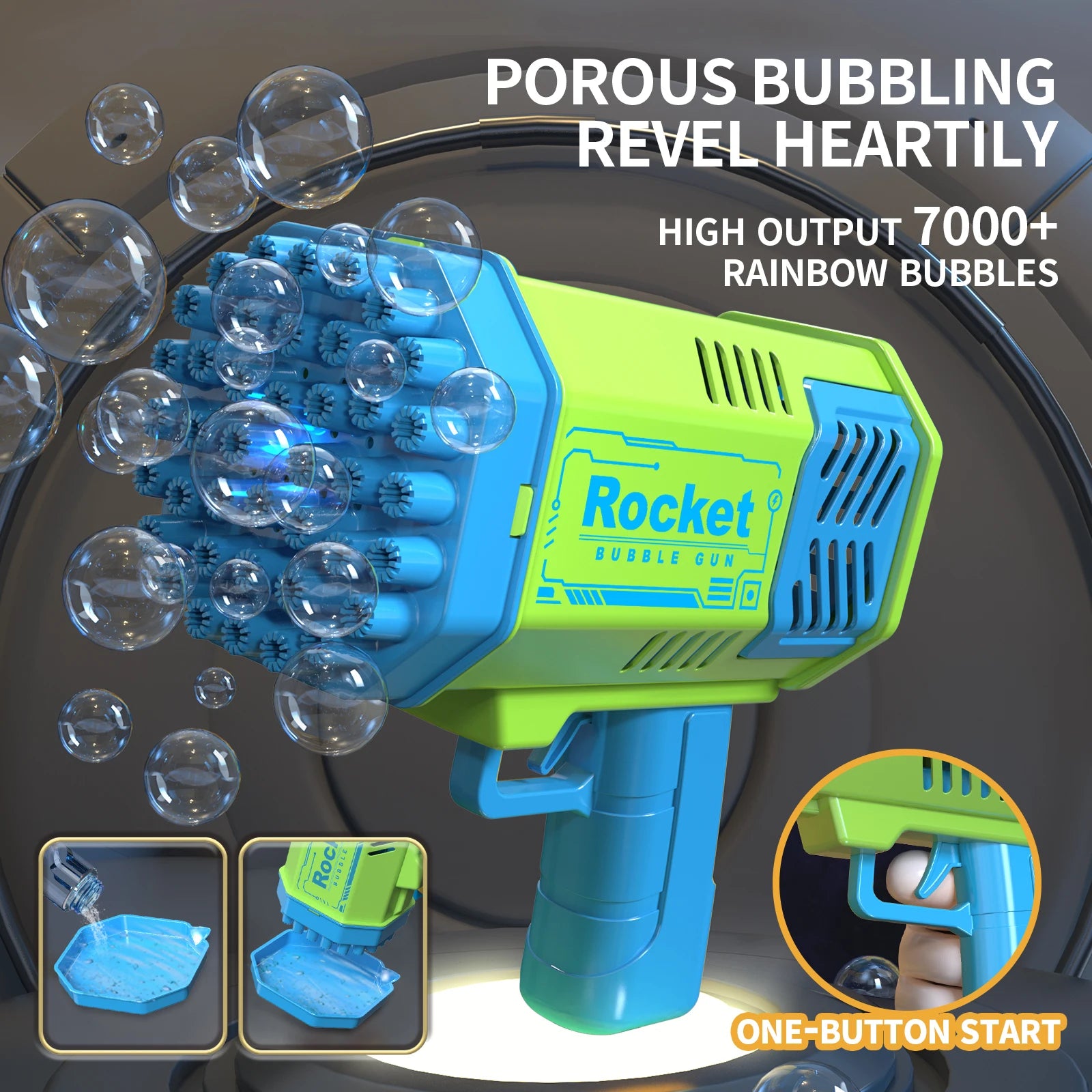 Children's 40 Holes Rocket Launcher Handheld Portable Electric Automatic Bubble Gun LED Light For Boys And Girls