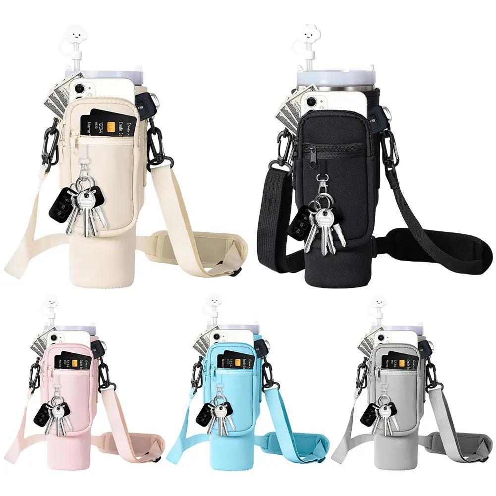 40oz Neoprene Water Bottle Carrier Bag For Stanley Quencher Cup Sleeve with Adjustable Shoulder Strap Water Bottle Holder Pouch