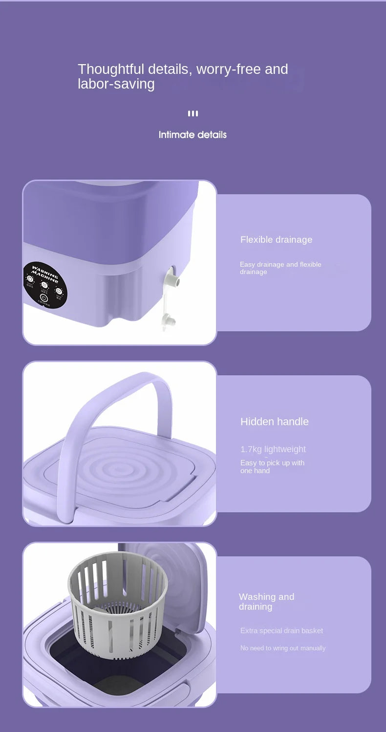 Folding Washing Machine Bucket for Clothes Socks Underwear Cleaning Washer Portable Small Travel Washing Machine EU/US PLUG