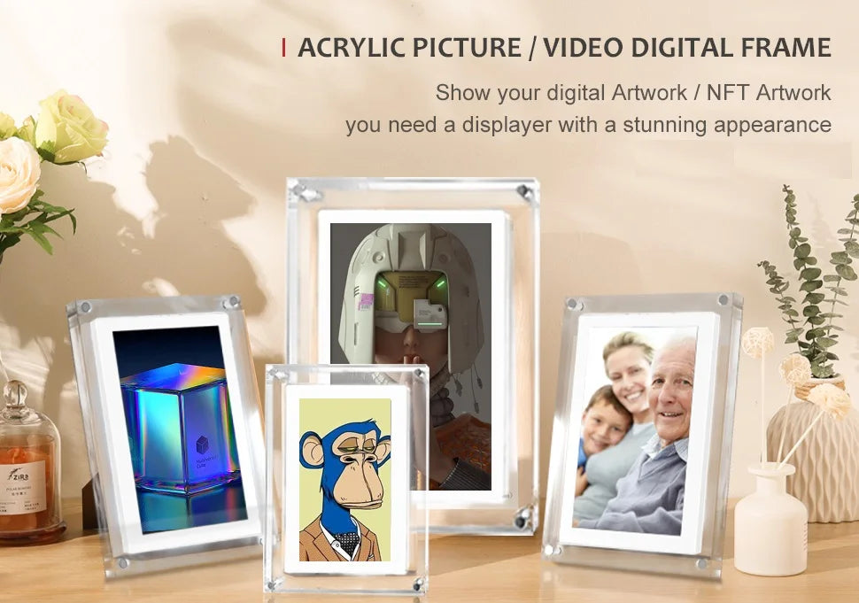 7inch motion frame digital photo frame 600x1024 IPS Screen NFT Display 1G Memory Battery Speaker type c