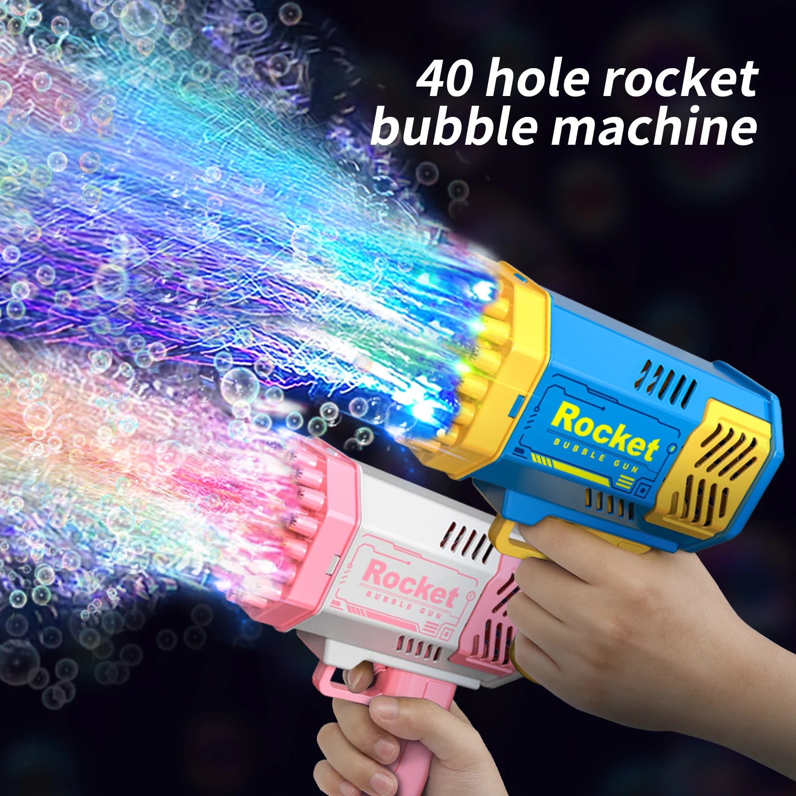 Children's 40 Holes Rocket Launcher Handheld Portable Electric Automatic Bubble Gun LED Light For Boys And Girls