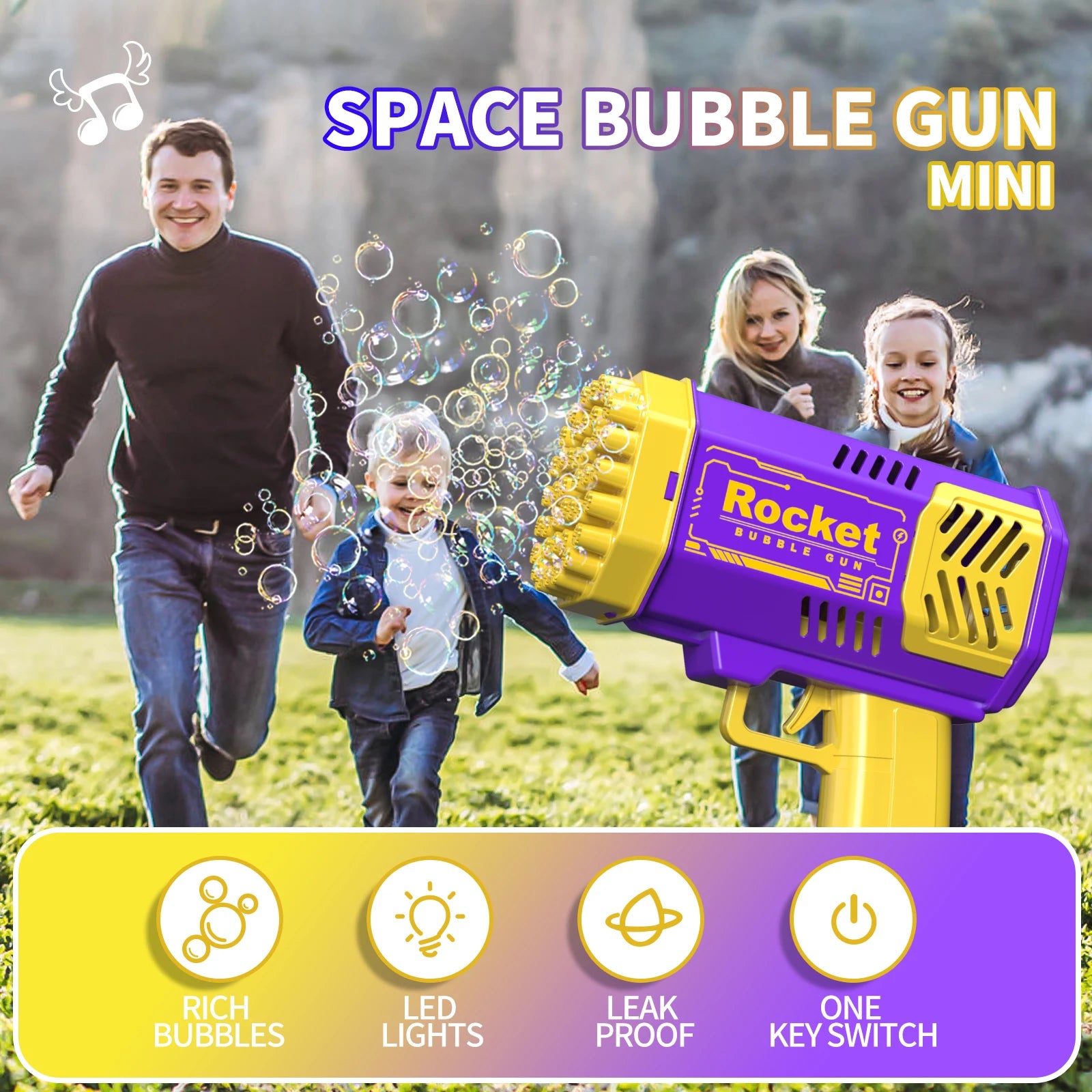 Children's 40 Holes Rocket Launcher Handheld Portable Electric Automatic Bubble Gun LED Light For Boys And Girls