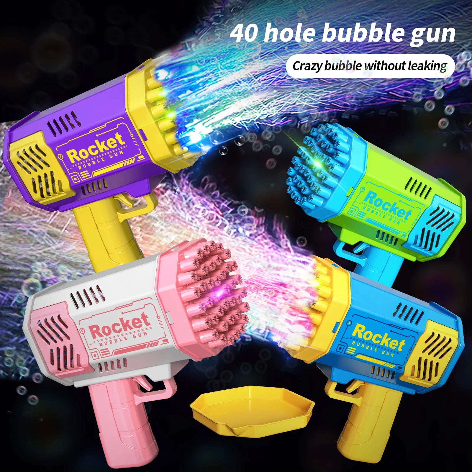 Children's 40 Holes Rocket Launcher Handheld Portable Electric Automatic Bubble Gun LED Light For Boys And Girls