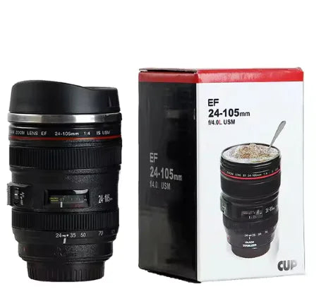 Camera Lens Coffee Mug/Cup With Lid, Photo Coffee Mugs Stainless Steel Travel Lens Mug