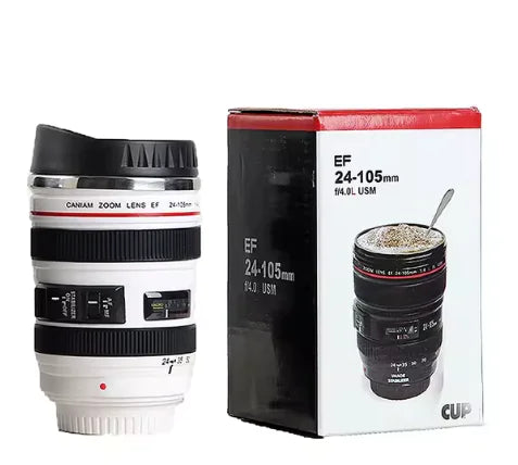 Camera Lens Coffee Mug/Cup With Lid, Photo Coffee Mugs Stainless Steel Travel Lens Mug